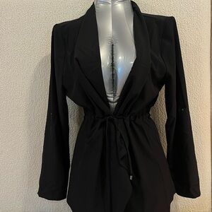 Soho Apparel Black Drawstring Open Front Blazer